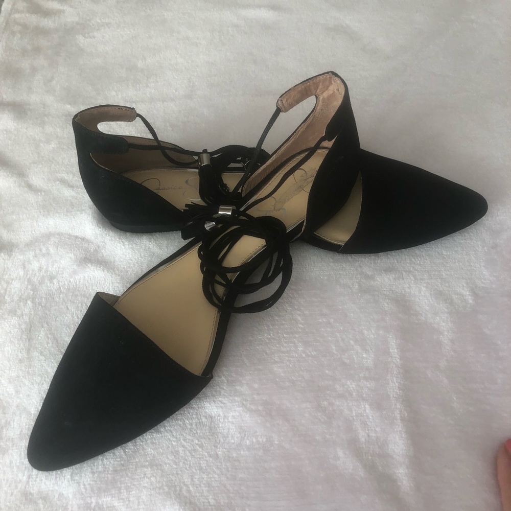 Jessica Simpson Black Pointed Toe Strappy Flats10M